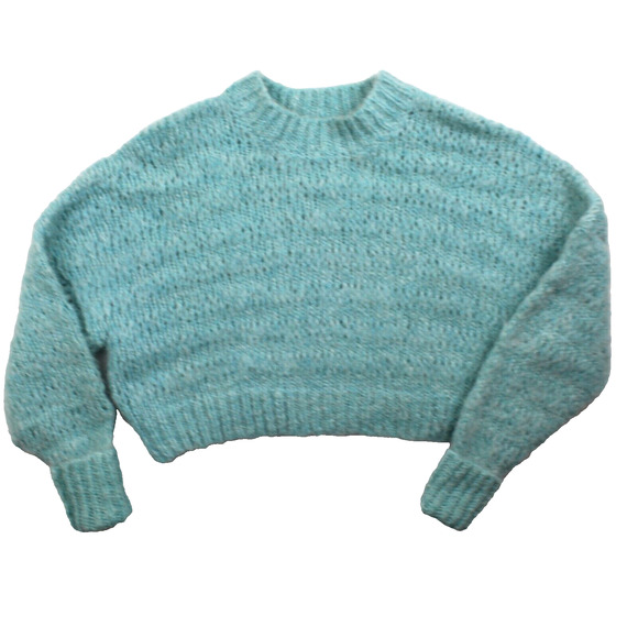 Aritzia Wilfred Sweater Alpaca Wool Medium Blue Cropped Fuzzy Chunky Knit Boxy - Picture 2 of 9